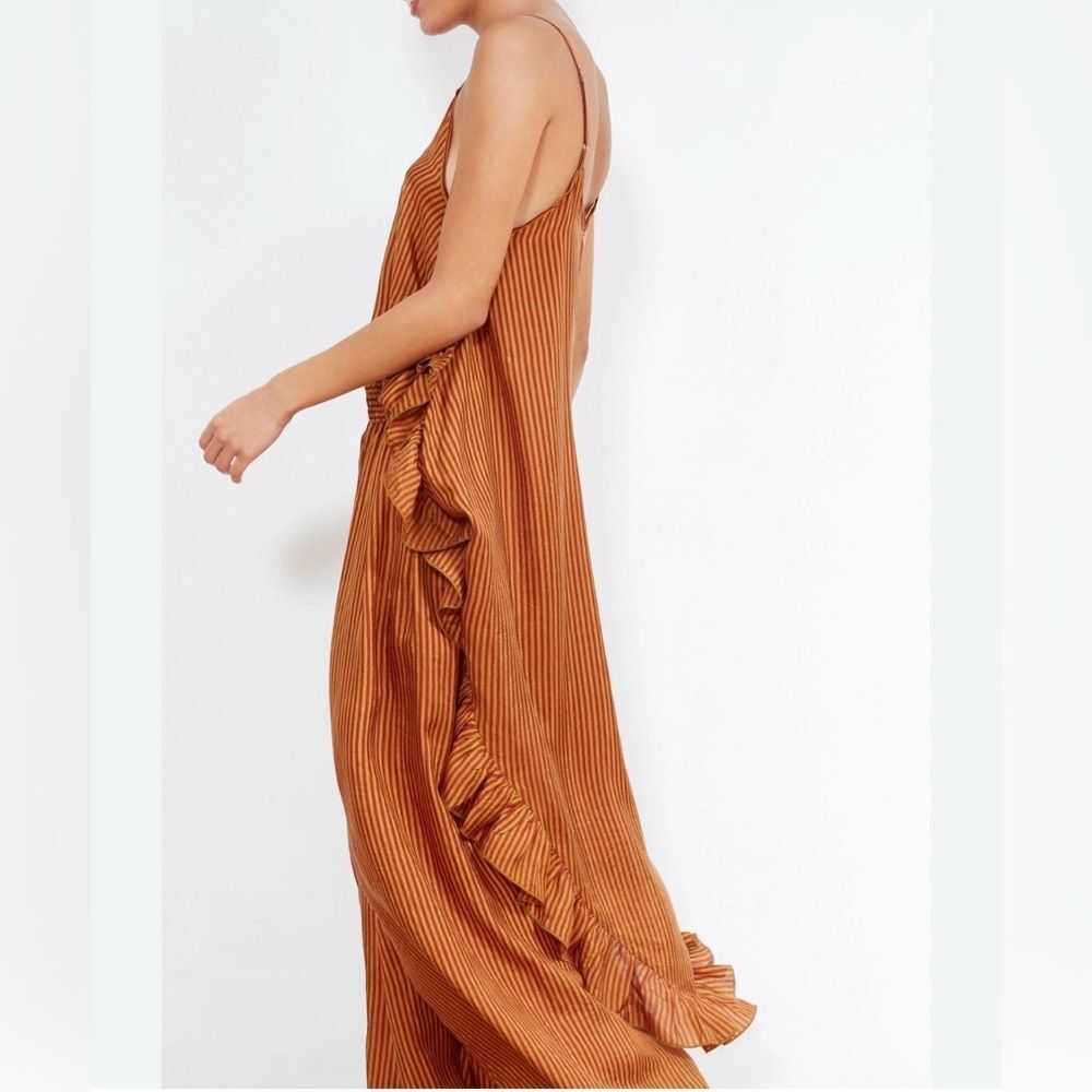 Mes demoiselles women’s 38 100% silk dress striped gold red ruffle tank capsule